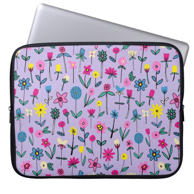 Capa Para Notebook Jardim de flores silvestres lilás para crianças (Frente)