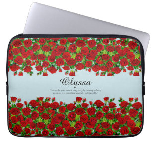 Capa Para Notebook Jardim de Rosas Vermelhas Floral Nome Personalizad