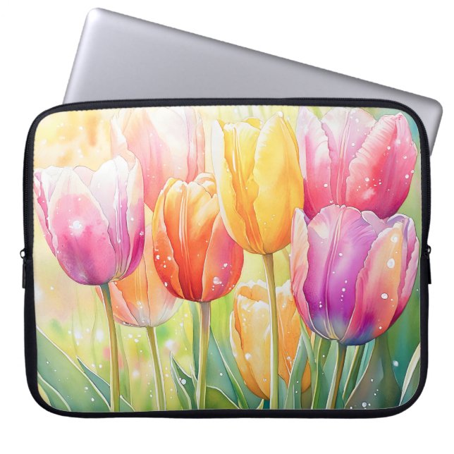Capa Para Notebook Jardim de Tulipas de Primavera de Aquecedora (Frente)