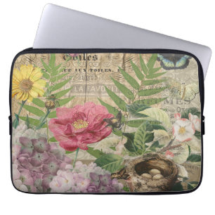 Capa Para Notebook Jardim Floral Ninho de Pássaro Arte Flor Borboleta