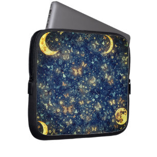 Capa Para Notebook Jardim Noturno Azul Cósmico Brilho Lunar