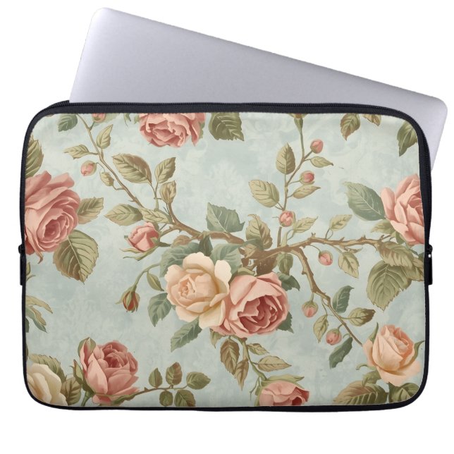 Capa Para Notebook Jardim Romântico de Rosas Vintage (Frente)