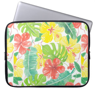 Capa Para Notebook Jardim tropical, hibiscus plumeria e palmeiras