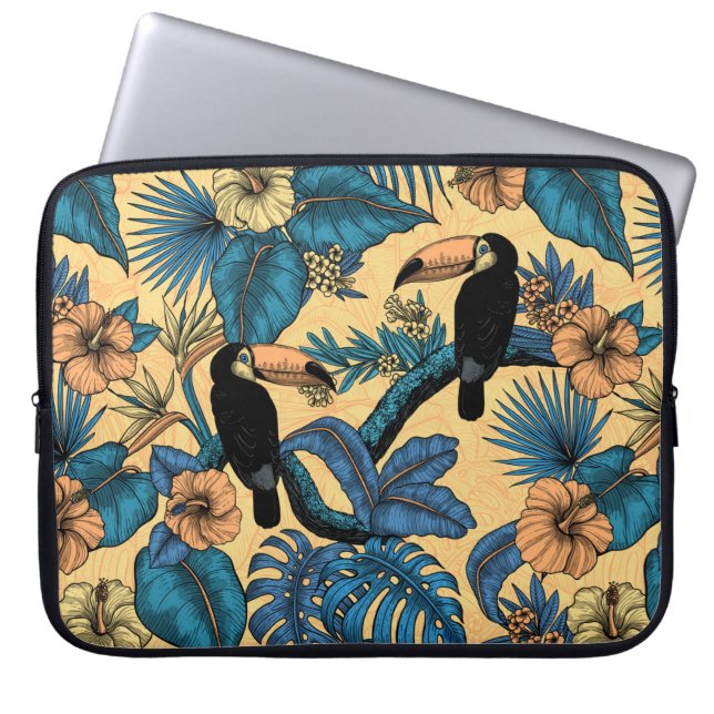 Capa Para Notebook Jardim tucano em amarelo e azul (Frente)