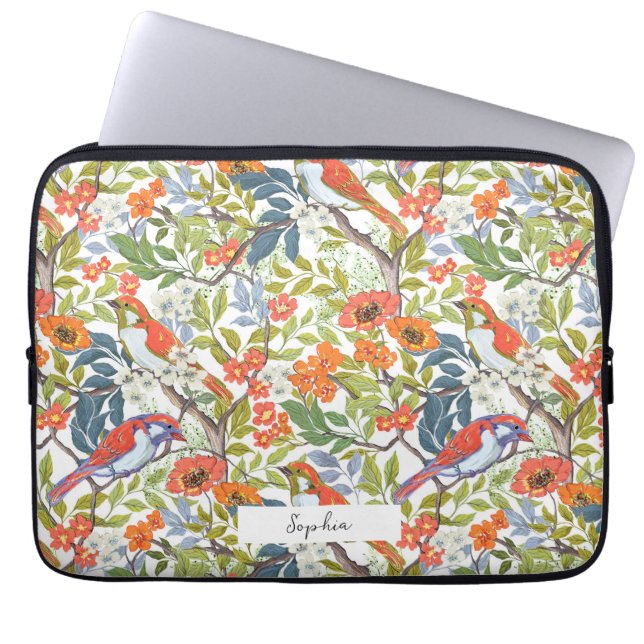 Capa Para Notebook Jardins com Folhas e Aves de Flores (Frente)