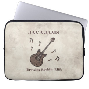 Capa Para Notebook Java Jams-Brewing Rockin' Riffs-Café-Guitarra-