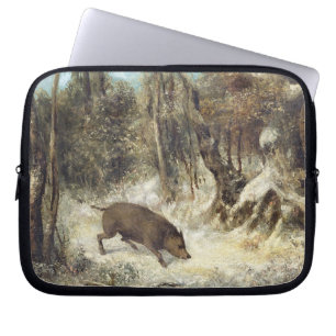Capa Para Notebook Javali na neve, assinada como Courbet
