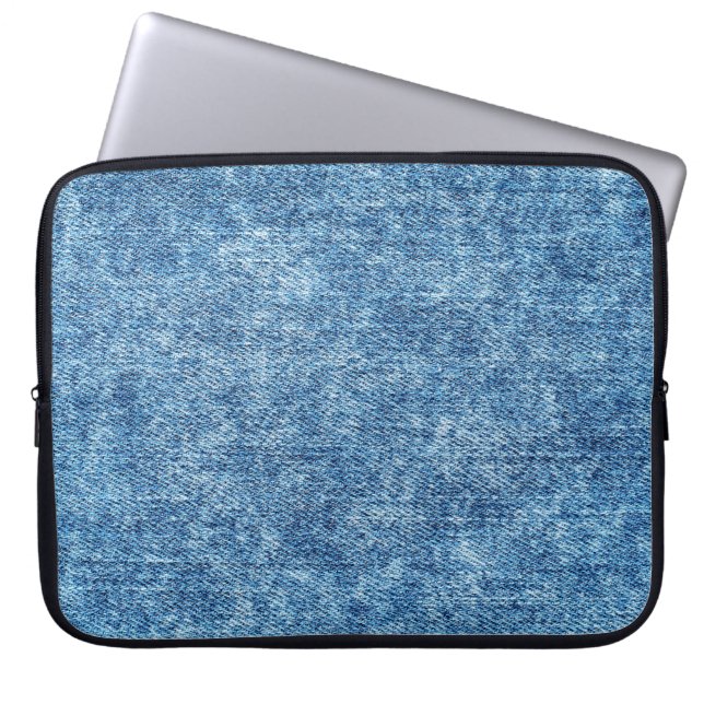 Capa Para Notebook Jeans em azul de lavagem ácida. Fundo de Denim, te (Frente)