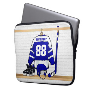 Capa Para Notebook Jérsei azul e branco personalizado do hóquei em