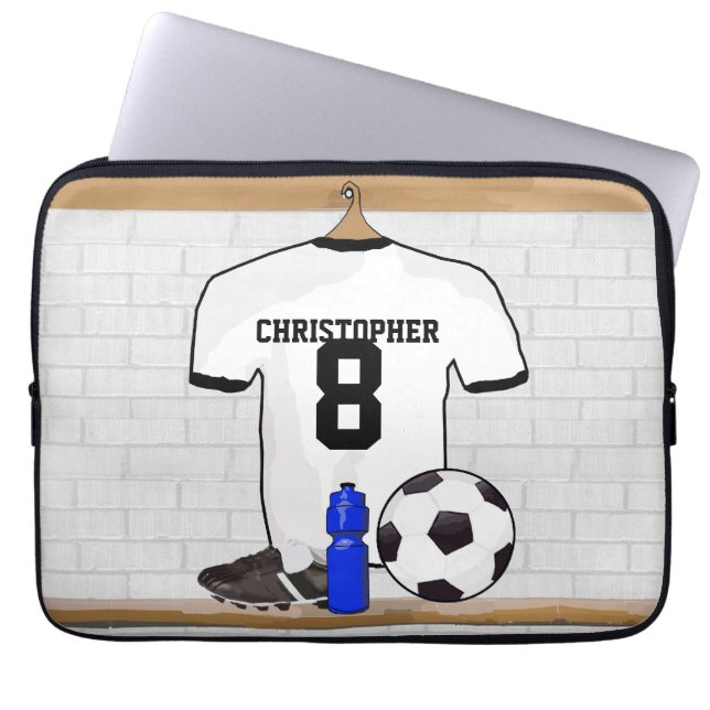 Capa Para Notebook Jérsei de futebol preto branco personalizado do (Frente)