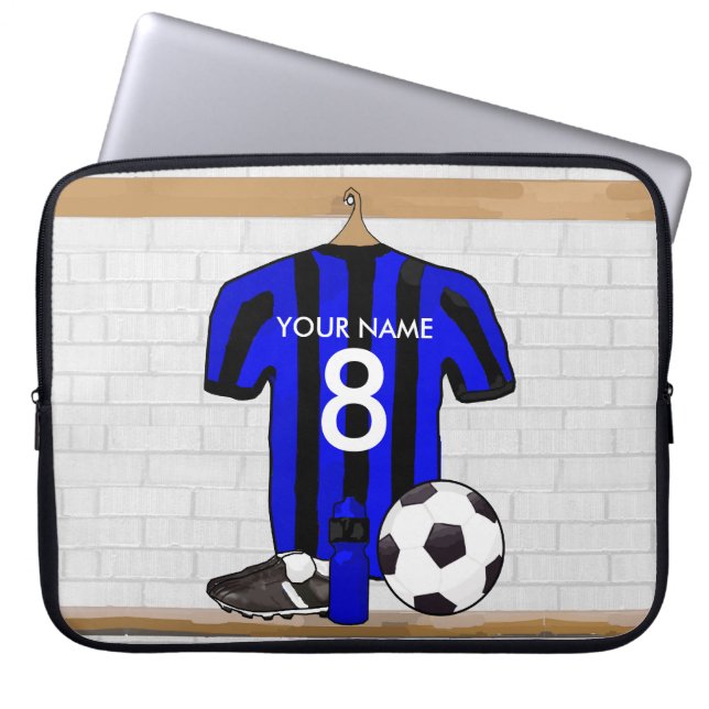 Capa Para Notebook Jérsei de futebol preto e azul personalizado do (Frente)