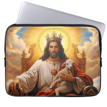 Jesus no saco de eletrônicos/computador portátil d
