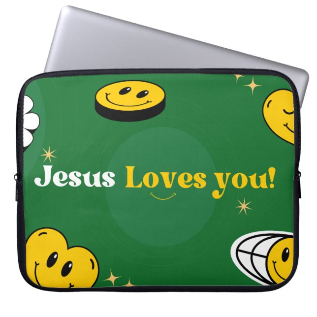 Capa Para Notebook "Jesus Te Ama" Sorriso Verde Para Cristãos (Frente)
