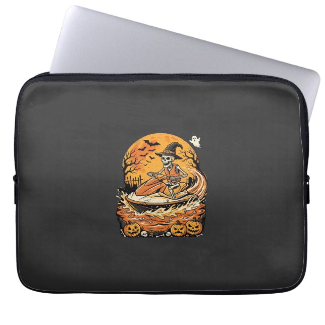 Capa Para Notebook Jet Ski Halloween Esqueleto Bruxa Abóbora Design_1 (Frente)