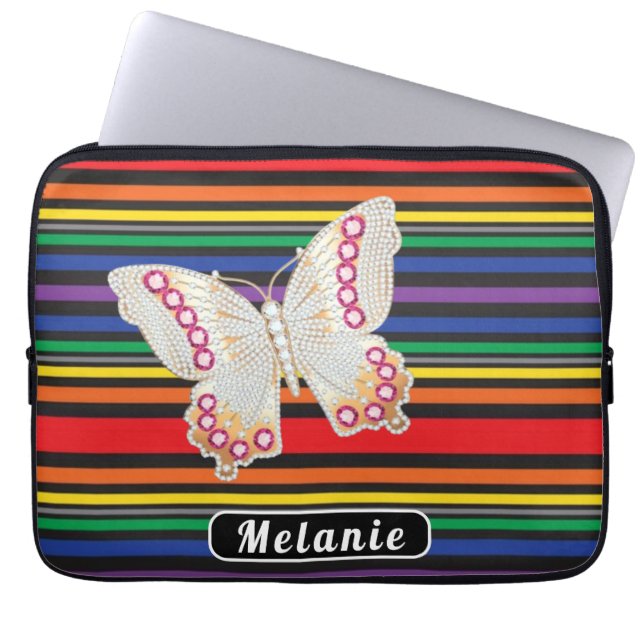 Capa Para Notebook Jewelry  butterfly Abstract Striped Rainbow  (Frente)