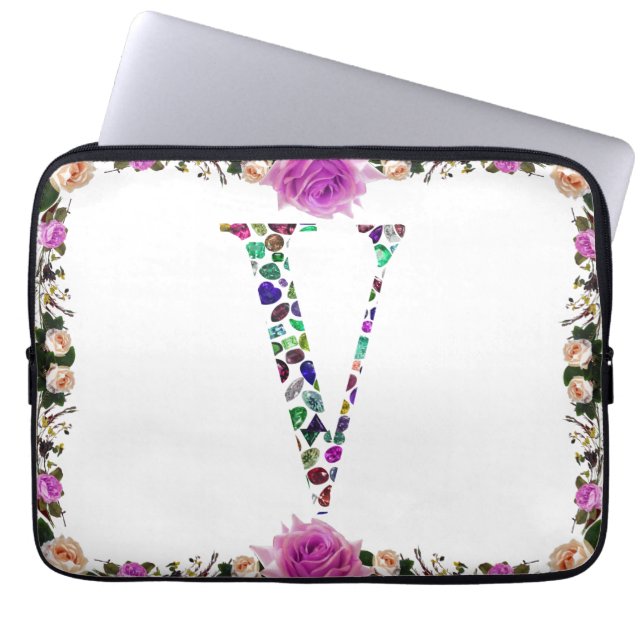 Capa Para Notebook Jewelry Gemstones Monograma - Letra V (Frente)