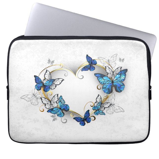 Capa Para Notebook Jewelry Heart with Butterflies Morpho (Frente)