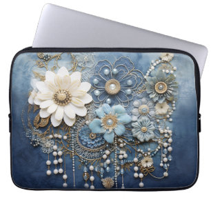 Capa Para Notebook Joias de fantasia em jeans azul