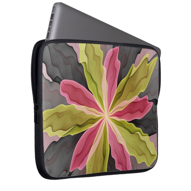 Capa Para Notebook Joy, verde rosa, Antracite Fantasia Flor Fractal (Frente Esquerda)