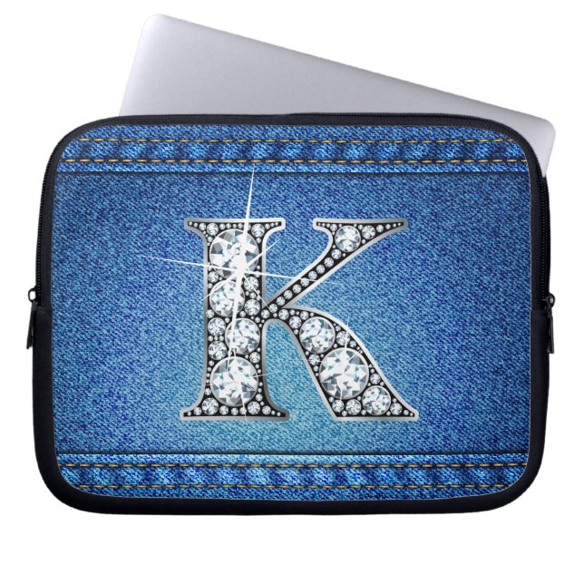 Capa Para Notebook K Faux "Diamond" Denim Stitting Eletrônicos Bag (Frente)