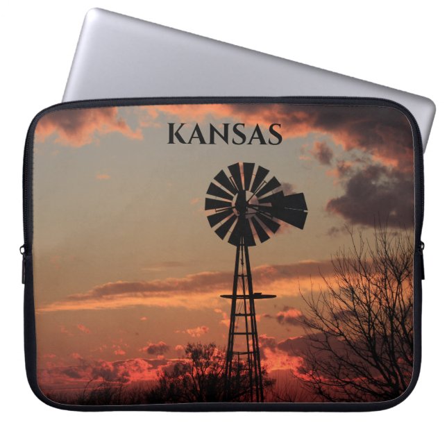 Capa Para Notebook Kansas Sunset Windmill Silhouette Eletrônicos Bag (Frente)