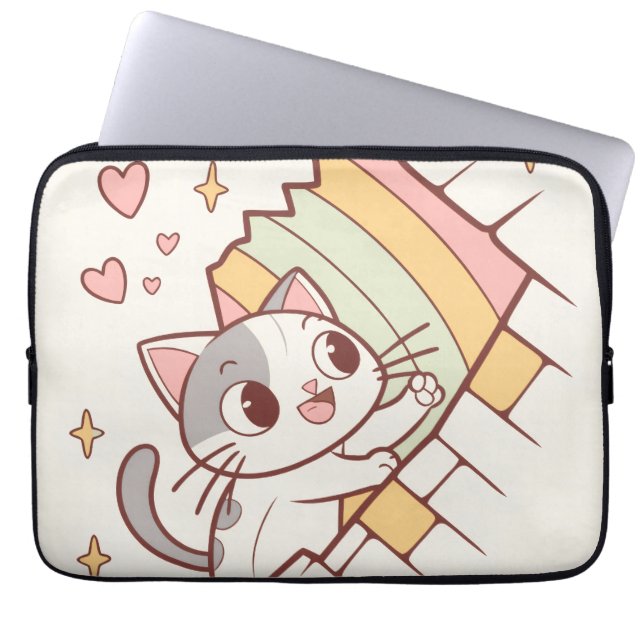 Capa Para Notebook Kawaii Cat Bursting Through Laptop Cases |cute  (Frente)