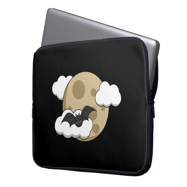 Capa Para Notebook Kawaii Happy Bat Voando em Lua Cheia (Frente Esquerda)