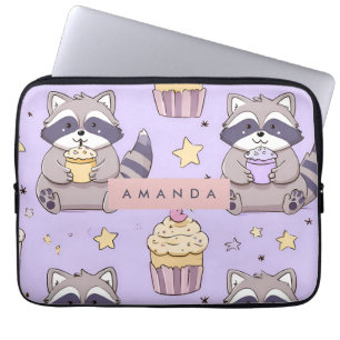 Capa Para Notebook Kawaii Raccoons Personalizados com Padrão de Cupca