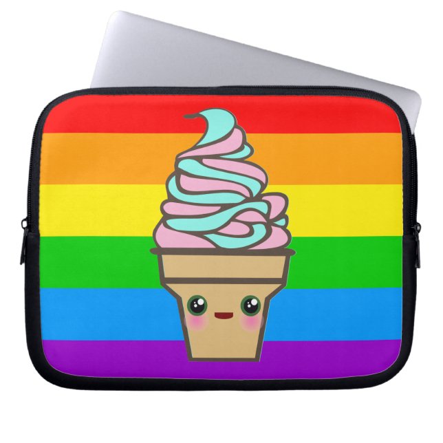 Capa Para Notebook Kawaii Rave Sorvete Cone Rainbow (Frente)