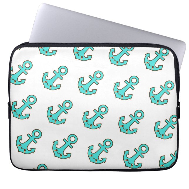 Capa Para Notebook Kawaii Turquoise Anchor - Whimsical & Cheerful (Frente)