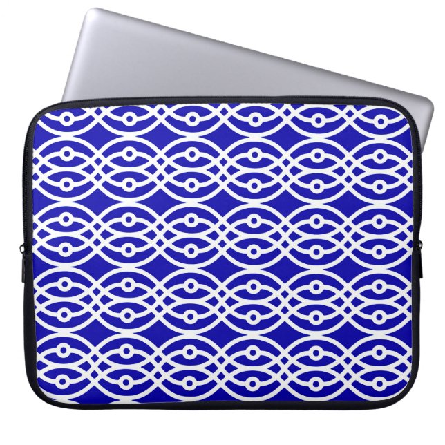 Capa Para Notebook Kimono impressão, azul de cobalto e branco (Frente)