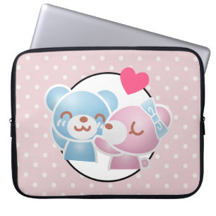 Capa Para Notebook KIssing Bears em Bolinhas Cute e Kawaii