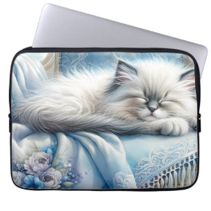 Capa Para Notebook Kitten Adormecido Azul Sonho Cottagecore