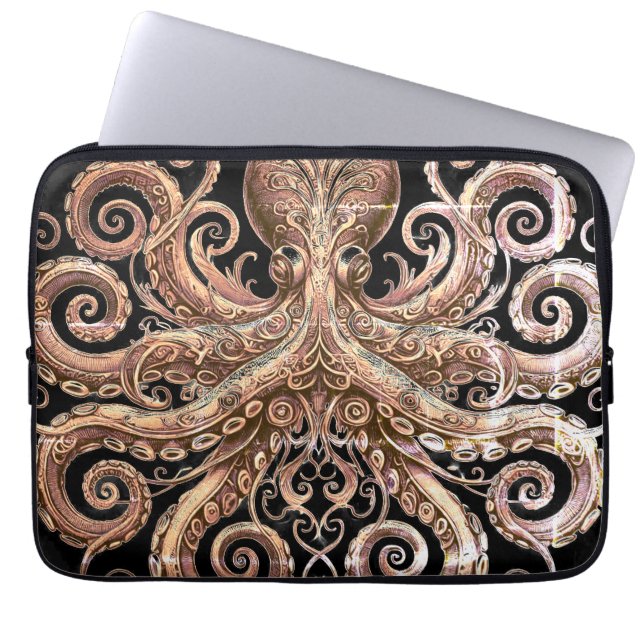 Capa Para Notebook Kraken Steampunk Polvo Ornate Dourado e Preto (Frente)