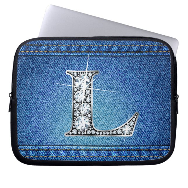 Capa Para Notebook L Faux "Diamond" Denim Stitting Eletrônicos Bag (Frente)
