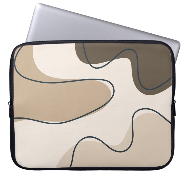 Capa Para Notebook L Neutro Bege e Marrom Abstrato Boho Líquido Swirl (Frente)