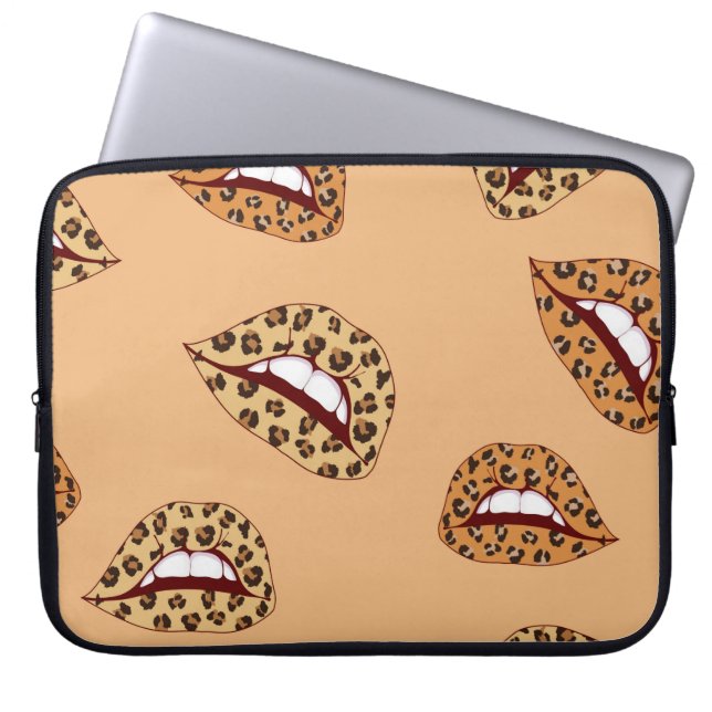 Capa Para Notebook Lábios de impressão leopardo com padrão uniforme,  (Frente)