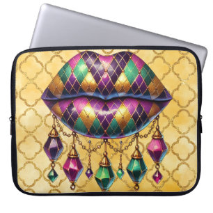 CAPA PARA NOTEBOOK LÁBIOS DOURADOS DE DIAMANTES MARDI GRAS MARDI VERD