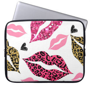 Capa Para Notebook Lábios reluzentes: Padrão de Moda Leopardo