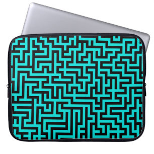 Capa Para Notebook Labirinto de Linhas Preto Turquesa
