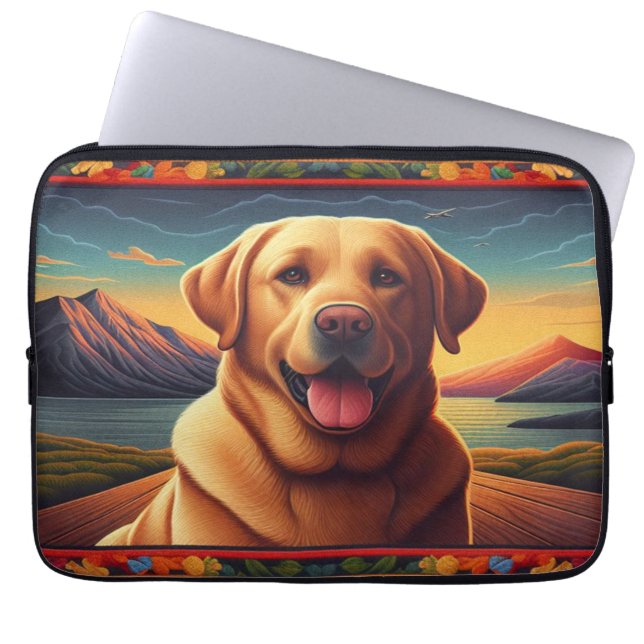 Capa Para Notebook Labrador Retriever Dog Paisagem floral (Frente)