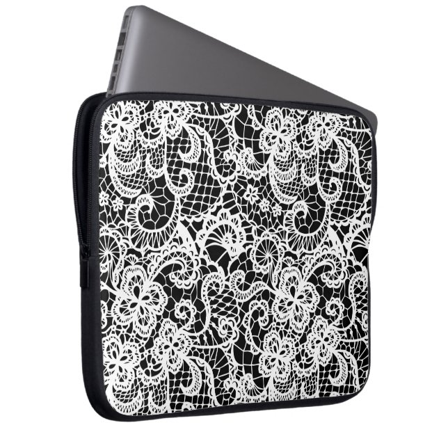 Capa Para Notebook Lace Branco Em Preto  (Frente Esquerda)