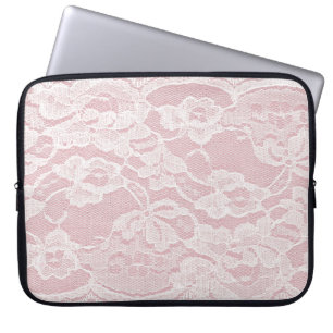 Capa Para Notebook Lace branco sobre a textura de linho cor-de-rosa P