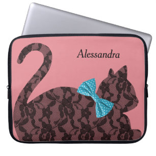 Capa Para Notebook Lace Cat Silhouette Personalizado Rosa