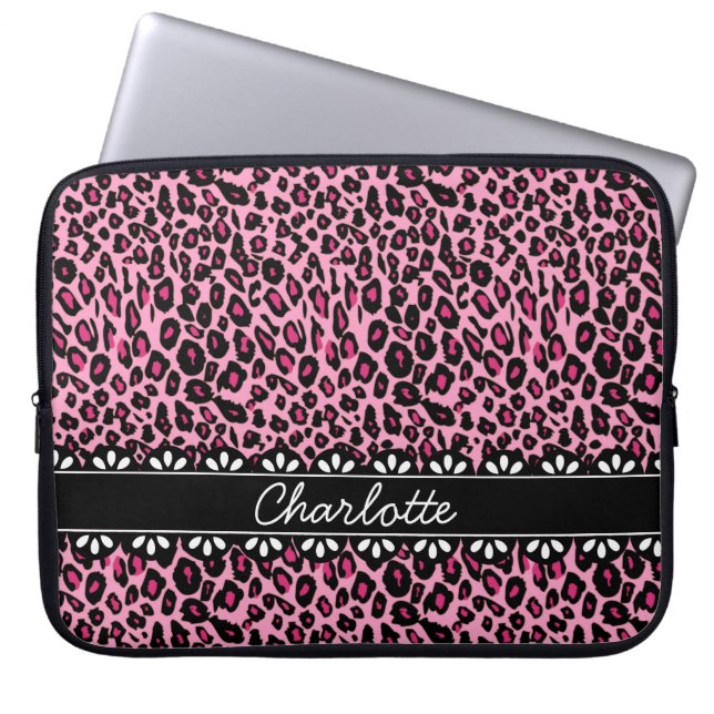 Capa Para Notebook Lace e impressão do leopardo rosa faseável (Frente)