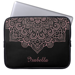 Capa Para Notebook Lace Mandala BLACK, Lace Negra, rosa de ouro Doura
