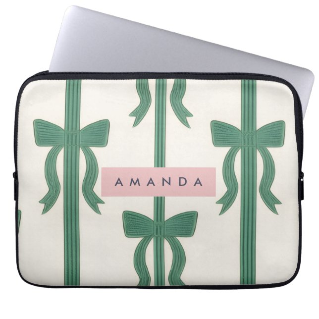 Capa Para Notebook Laço de Fita Verde Elegante Personalizado (Frente)