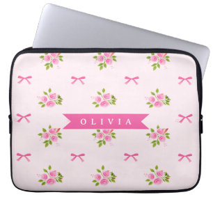 Capa Para Notebook Laço Floral Feminino Cor-de-Rosa Personalizado Coq