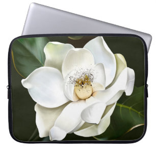 Capa Para Notebook Lado a fundo verde da Magnolia Branca