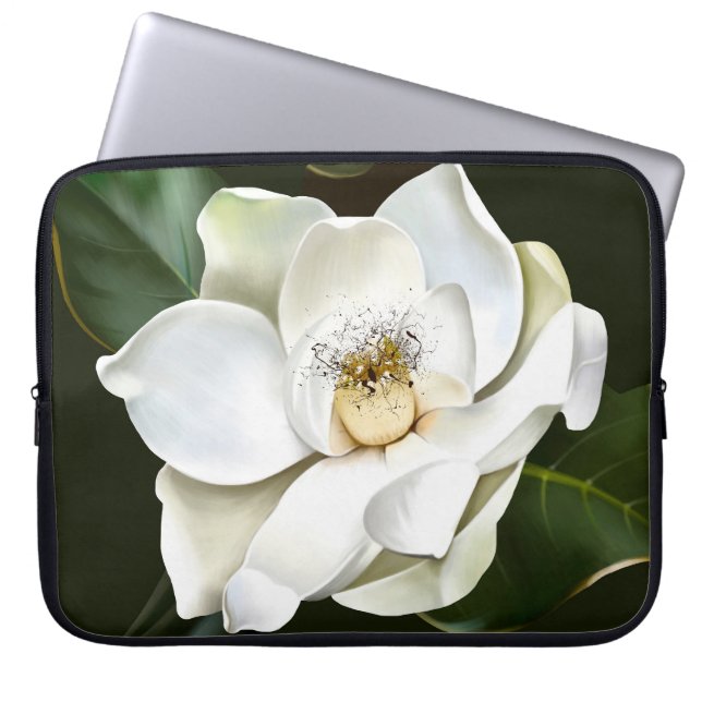 Capa Para Notebook Lado a fundo verde da Magnolia Branca (Frente)